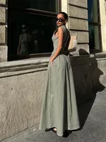 Women Fashion Round Collar Sleeveless Dress 2